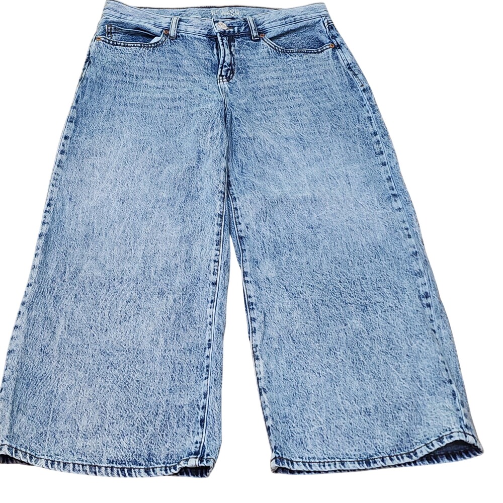 Rewash Jeans Juniors 7 Blue Mid Rise Acid Wash Wide Leg Cropped Denim Pants
